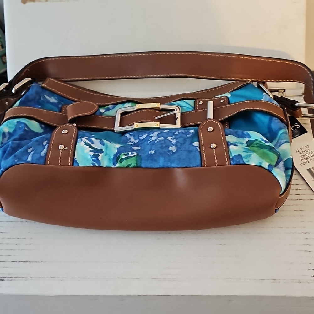 Chaps Floral Blue and Brown Women's Bag Nwt